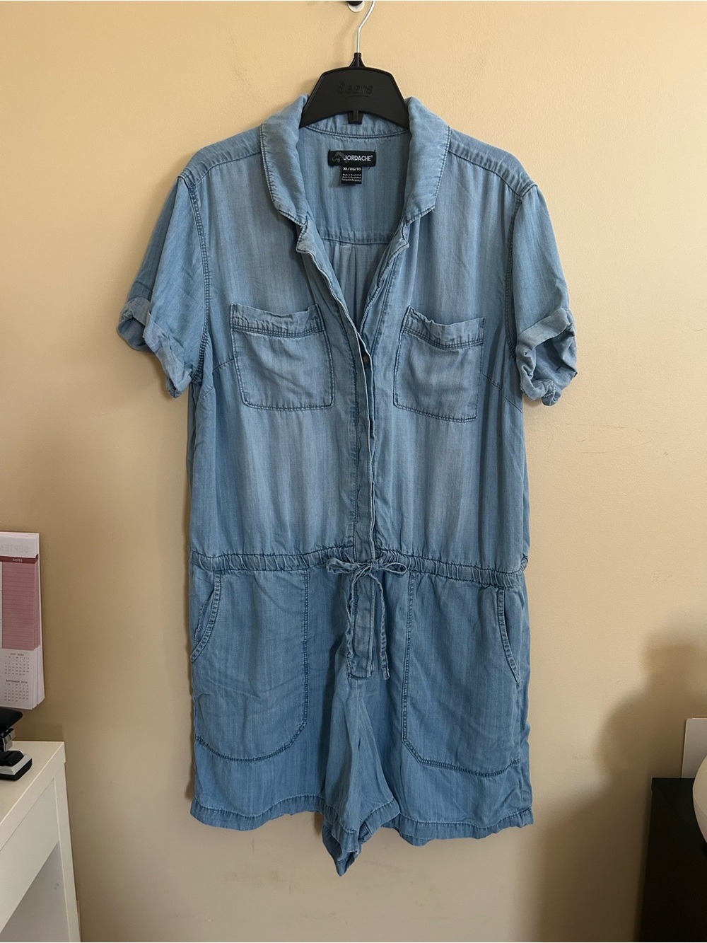 Jordache Denim Drawstring waist Cap Sleeve Shorts Romper